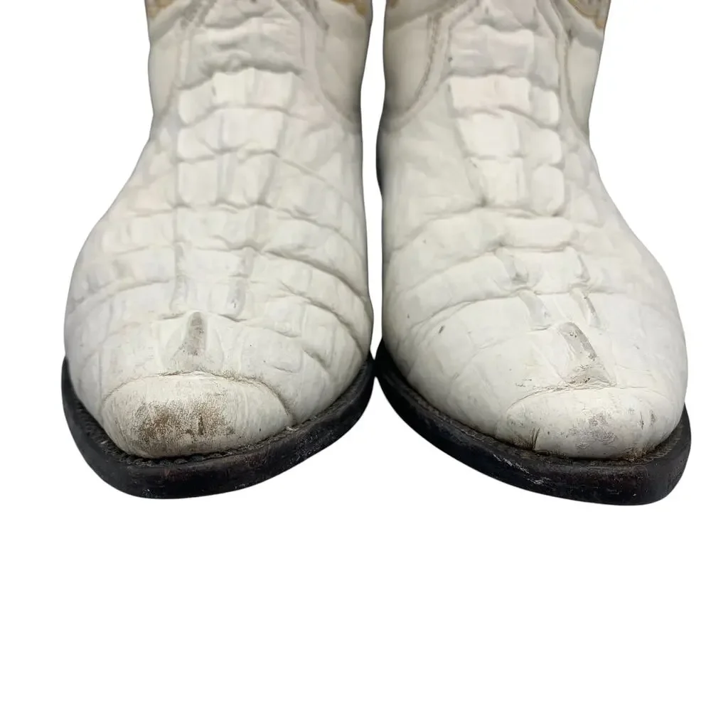 Potrero Mens Western Boots Size 7.5 US White Crocodile Leather Cowboy Distressed